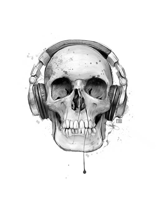 skull with headphones poster badfishposters skull with headphones poster badfishposters