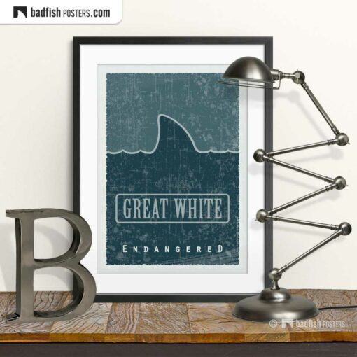 Great White | Endangered | Graphic Poster | © BadFishPosters.com