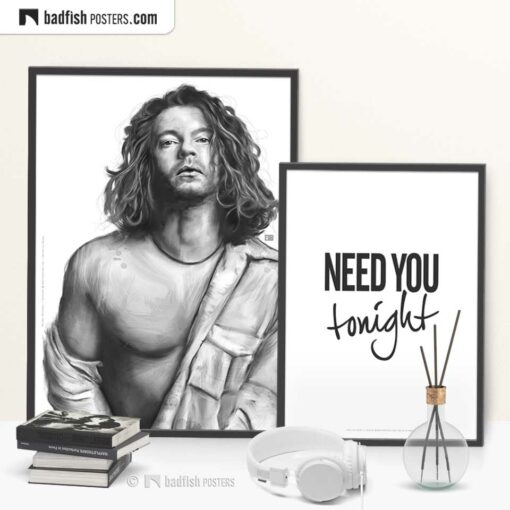 Michael Hutchence And Need You Tonight | Set of 2 - Art Poster And Typographic Poster | © BadFishPosters.com