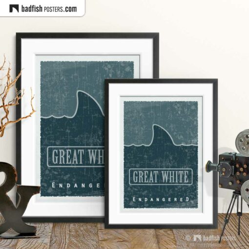 Great White | Endangered | Graphic Poster | Gallery Image | © BadFishPosters.com