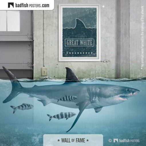 Great White | Endangered | Graphic Poster | Gallery Image | © BadFishPosters.com