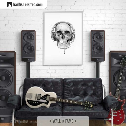 Skull With Headphones | Art Poster | Gallery Image | © BadFishPosters.com