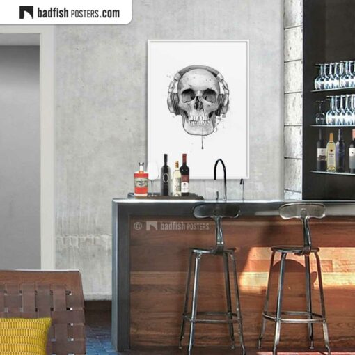 Skull With Headphones | Art Poster | Gallery Image | © BadFishPosters.com