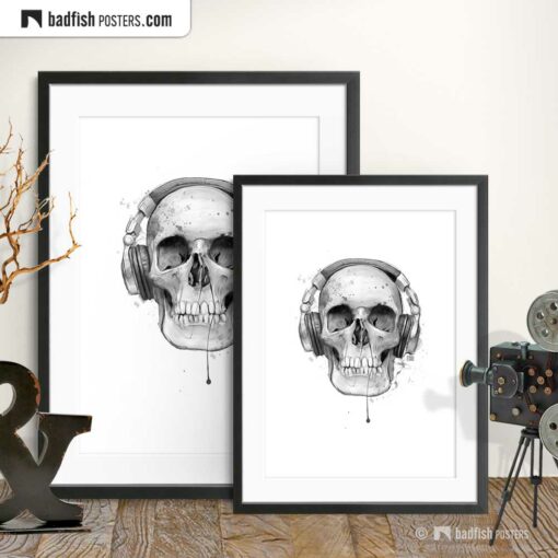 Skull With Headphones | Art Poster | Gallery Image | © BadFishPosters.com