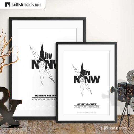 North By Northwest | N by NW | Compass | Minimal Movie Poster | Gallery Image | © BadFishPosters.com